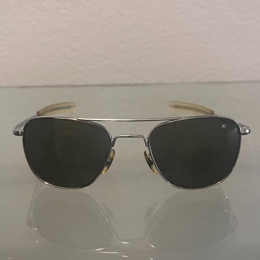 Vintage American Optical Original Pilot Sunglasses 5½ Chrome USA Made w/ Case